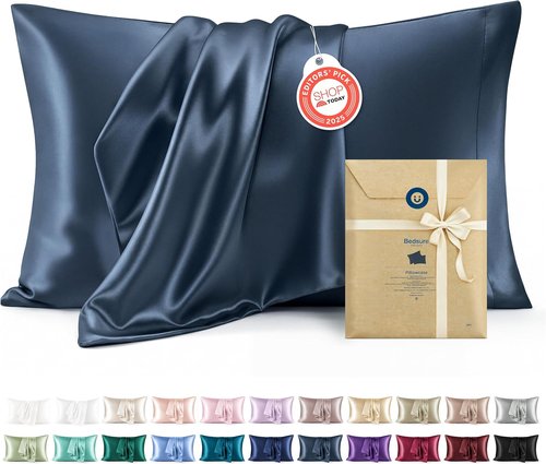 Bedsure Satin Pillowcases - Luxurious Silk-Like Queen Size Set of 2 | Envelope Closure, Blue, 20x30 Inches