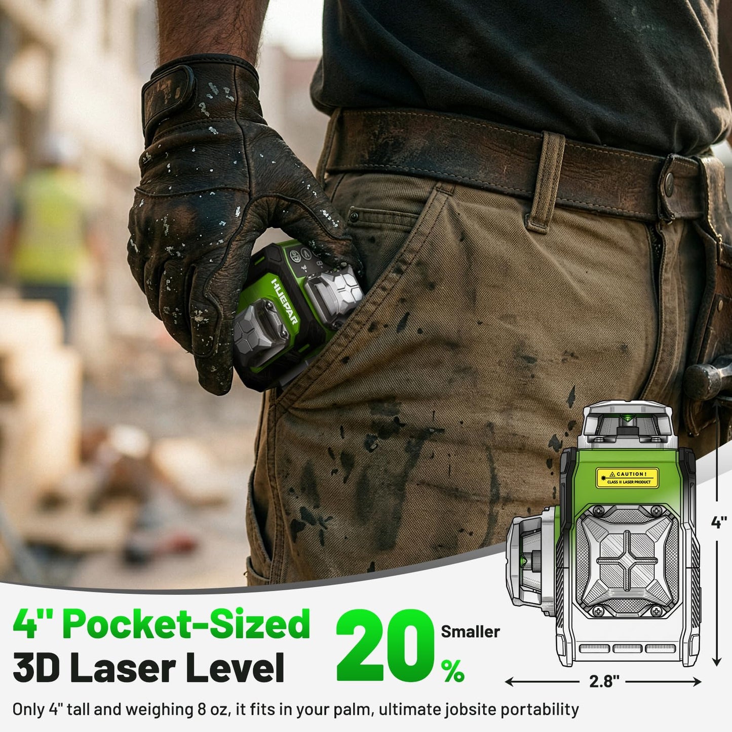 Huepar Laser Level 360° Self Leveling with 60" Tripod, New 3D, Smaller Size, Better Value, 3x360° Green Cross Line Laser Level 12 Lines, Rechargeablel Outdoor Pulse Mode, Tile, Cabinet, etc. ST03CGTP