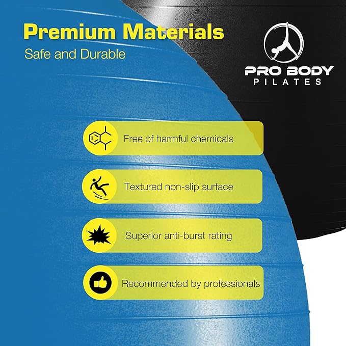 ProBody Pilates Yoga Ball Chair, Exercise Ball Chair with Base or Stand for Home Office Desk Sitting or Workout, 65cm Antiburst Balance & Stability Ball Seat, Large Gym Ball for Back, Abs