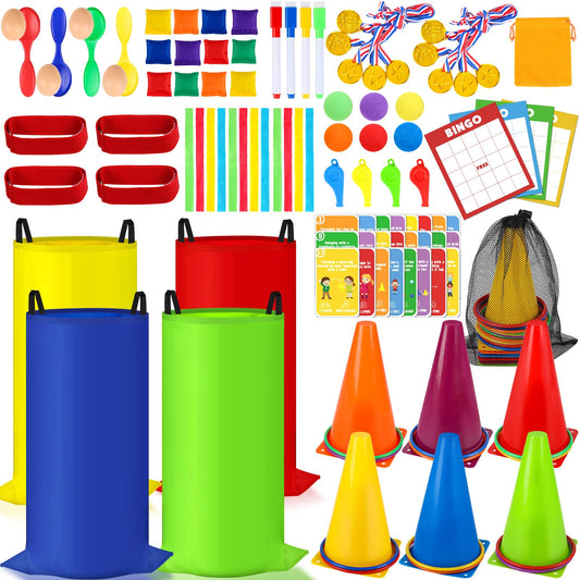 KUBUSFLY Potato Sack Race Bags, 116 Pcs Outdoor Carnival Games for Kids, Lawn Field Day Games Set with Bean Bags, Ring Toss, Cones, Bingo Cards, Carnival Yard for Family Adults Kids Birthday Party