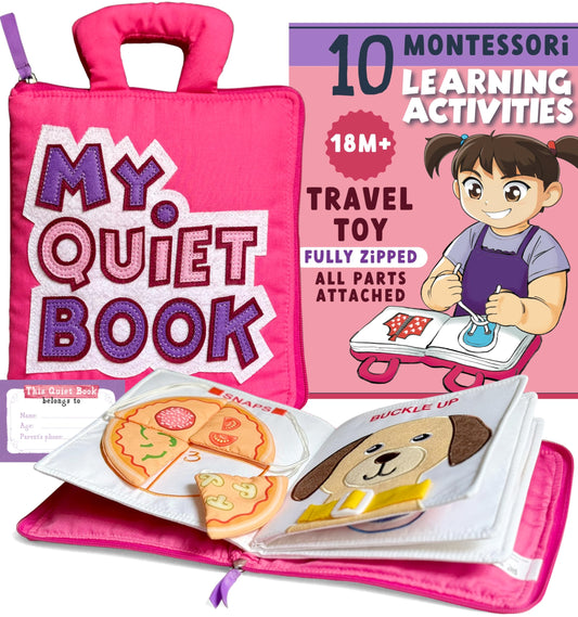 BAVY My Quiet Book - Toddler Travel Essential, Car Plane Activity Books, Montessori Busy Board Book, Airplane Toys for Toddlers 1-3, Gifts for 1 2 3 4 Year Old Girl, Birthday Gifts Toys Age 2-4