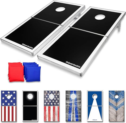 GoSports 4 x 2 ft Aluminum Cornhole Game Sets – Choose LED Lights or Standard - Set Includes 2 Foldable Regulation Size Boards, 8 Bean Bags, & Rules