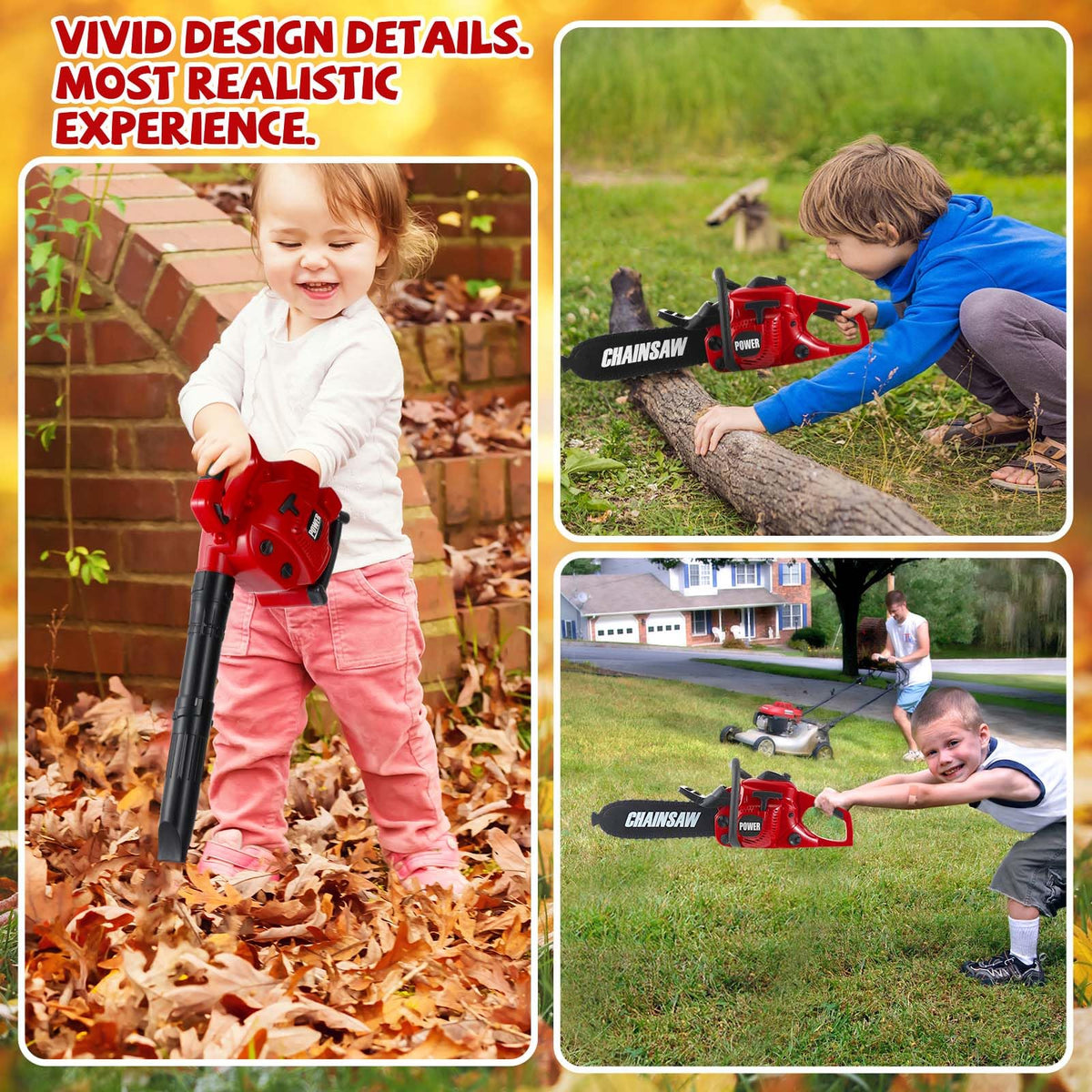 Arrowbash Toy Chainsaw & Kids Leaf Blower Set for Kids, Battery Powered with Sounds, 2 Pcs Gardening Toy Gift for Boys & Girls