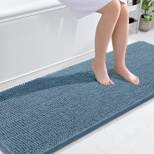 OLANLY Bathroom Runner Rugs - Soft Absorbent Chenille Bath Mats | Quick-Dry, Machine Washable, 70x24, Airy Blue
