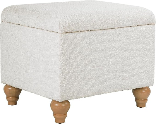 Spatial Order Home Decor | Upholstered MediumRectangular Storage Ottoman | Hinged Lid Ottoman with Storage for Living Room & Bedroom, Cream Boucle