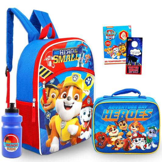 Paw Patrol Backpack and Lunch Box Set - Bundle with 16" School Backpack, Lunch Bag, Tattoos, Water Bottle, More | Paw Patrol School Bag for Kids, Boys, Girls