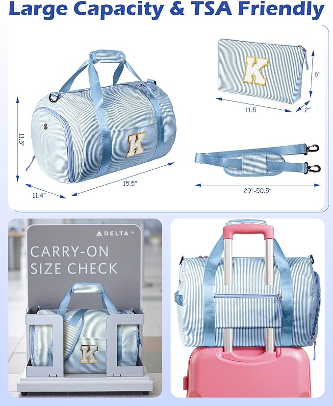 Teen Girls Gifts Trendy Stuff, Girl Gym Bag, Kids Initial Overnight Duffel Bags with Shoe Compartment, Personalized Travel Bag with Makeup Pouch, Birthday Gift for Sister Daughter (Letter J)
