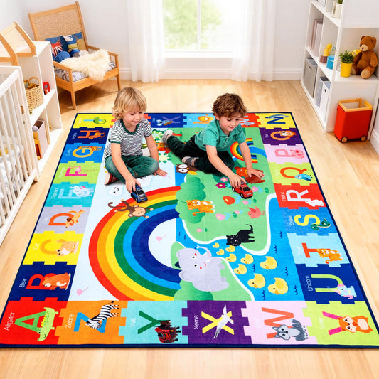 Baby Play Mat for Floor, 4x5 FT Non-Slip Nursery ABC Rug, Extra Thick Large Area Kids Rugs, Kids Mat for for Playroom Living Room Nursery Decor, Super Soft Plush Surface to Keep Safe(40"x60")