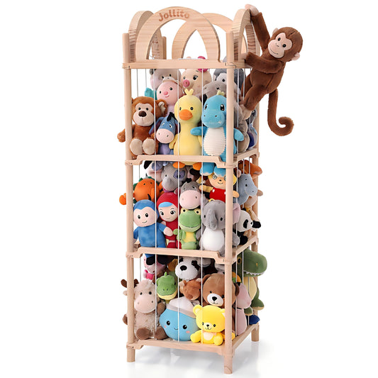 JOLLITO Stuffed Animal Storage Organizers,Large Capacity Wooden Cute Plushies Toy Zoo Holder and Storage for Toddler Rooms, Playrooms & Bedrooms