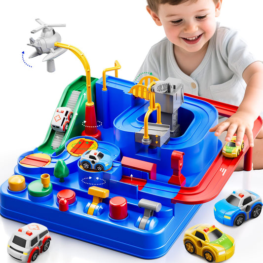 KIZONLY Car Race Track for Kids Ages 3+, Kids Car Toys for 3 Year Old Boys, Race Track for Toddlers 3+, City with 3 Small Cars and Helicopter, Educational Birthday Gifts