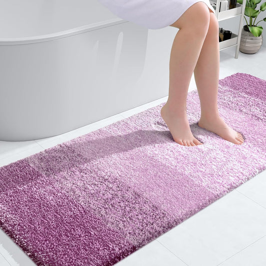 OLANLY Bathroom Runner Rug - Extra Soft Microfiber Mat | Quick Dry, Rubber Backing - 59x24, Pinkish-Purple
