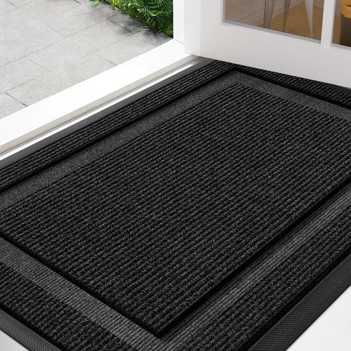 Large Front Door Mat Outside Entrance Indoor Doormat, 36" x 24" Outdoor Mats For Patio Waterproof, Outdoor Door Mats For Outside Entry, Indoor Rugs for Entryway, Sturdy Natural Rubber Entry Mat, Black