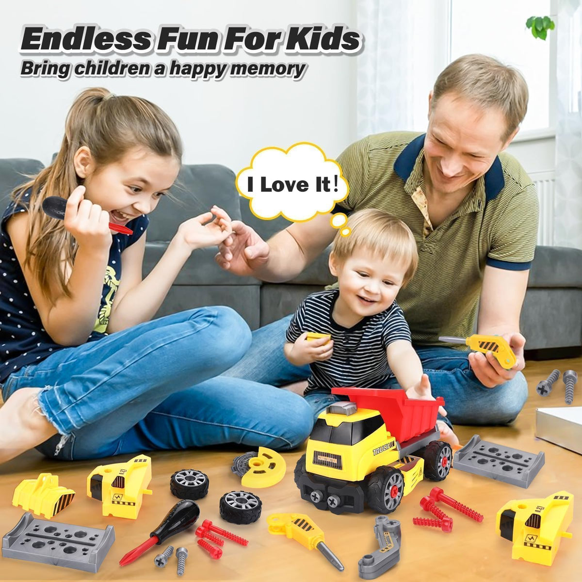 FLY2SKY 7 in 1 Take Apart Toys with Electric Drill Take Apart Truck Toys Construction Set DIY Engineering Building Toy Push Go STEM Toy Gift for Boys Toys Ages 4-7 Years Old