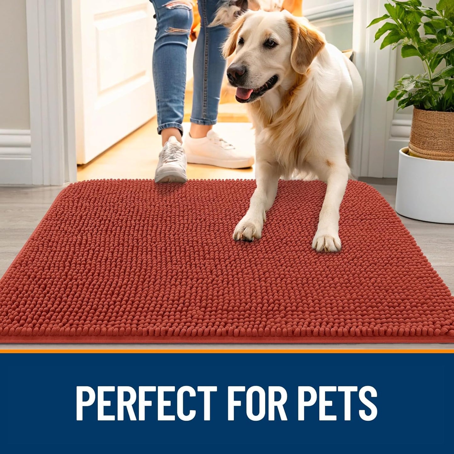 OLANLY Dog Door Mat - Absorbent Non-Slip Washable Doormat for Muddy Paws | 70x35 Maple Red