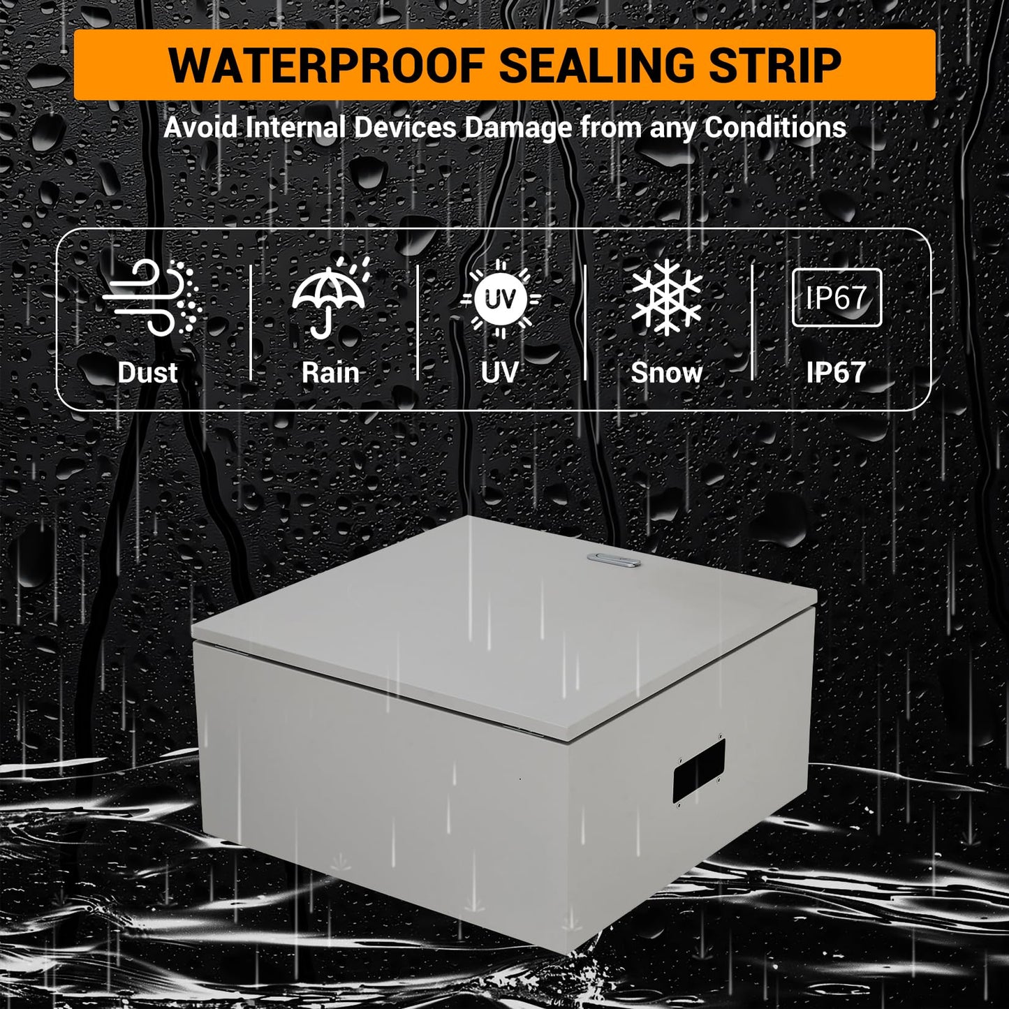 IP67 NEMA 4X Waterproof Electrical Enclosure, Lockable Dustproof Junction Box with Mounting Plate – Heavy Duty Steel Outdoor Indoor Meter & Panel Box for GFCI, Timer, Power Strip, (24"x24"x8")