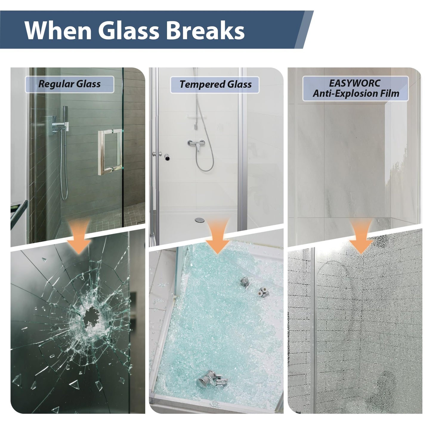 EASYWORC Frameless Shower Door, 43-48" W x 76" H Sliding Glass Shower Door, 1/4''(6mm SGCC Tempered Glass with Explosion-Proof Film Nano Coating in Brushed Gold Finish