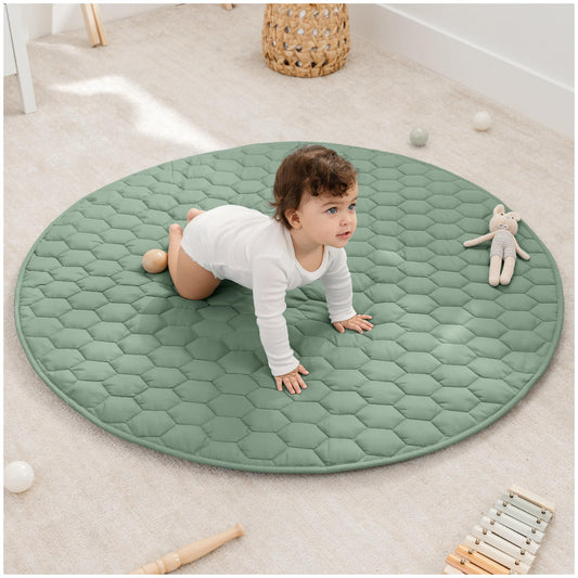 Comfy Cubs Round Kids Play Mat - Medium 48 inches Soft Quilted Baby Floor Mat with Non-Slip Bottom - Plush Design for Toddlers' Playtime - Comfortable and Durable - Fern