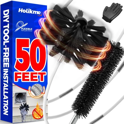 Holikme Dryer Vent Cleaner Kit - 50 Feet Flexible Lint Brush with Drill Attachment for Efficient Cleaning