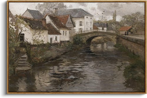 InSimSea Framed Canvas Wall Art - Vintage Riverside Town Decor | Rustic 24"x36" Prints for Home