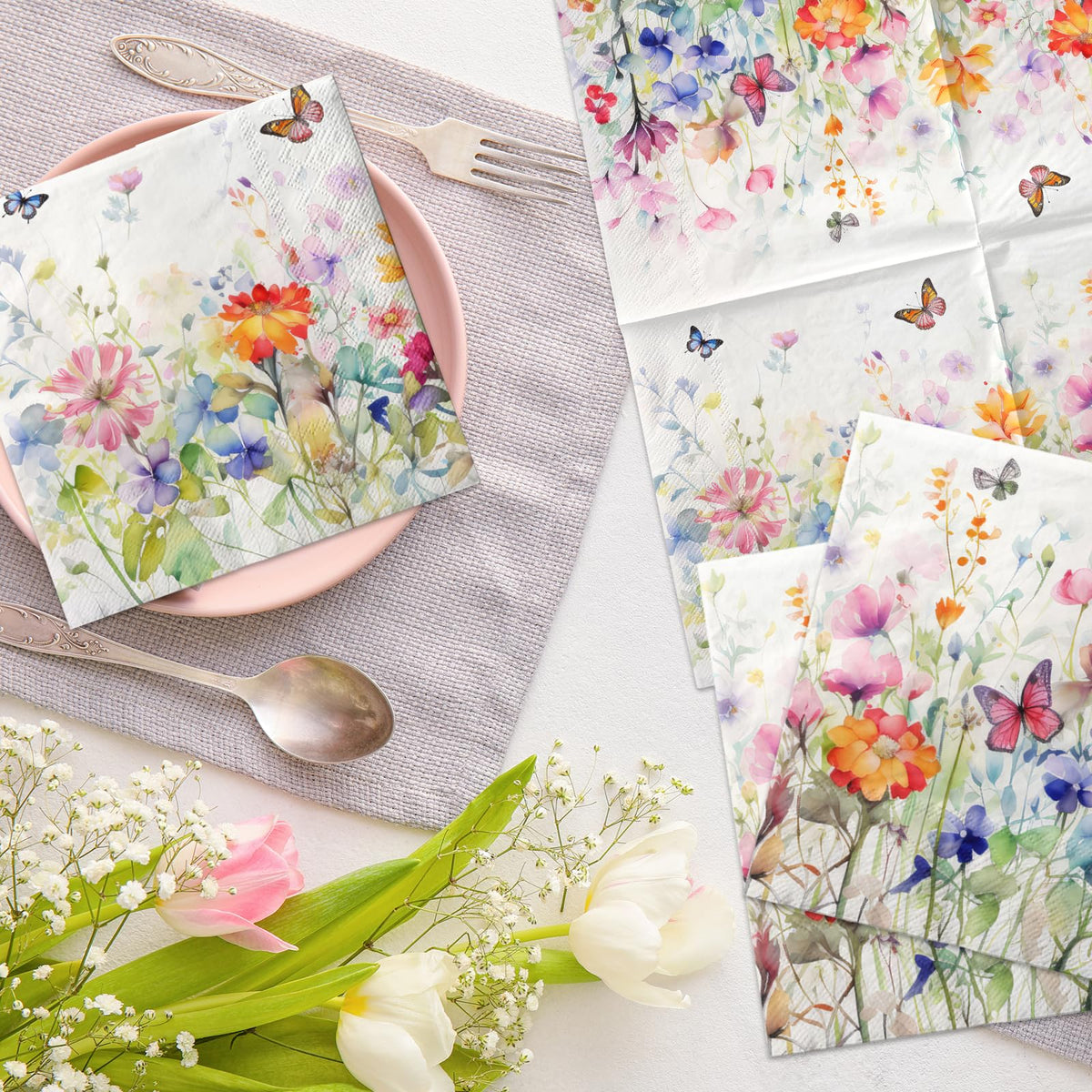 Wildflower Napkins,Wildflower Baby Shower Decorations Wedding Shower Party Napkins Easter Spring Butterfly Floral Theme Napkins Decorations for Bridal Shower,Spring Holiday,Easter Birthday Supplies
