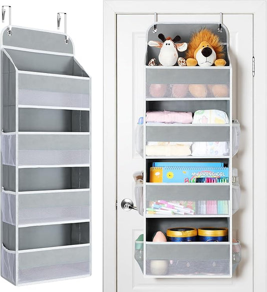 Yecaye Over The Door Organizer, Heavy Duty Hanging Organizers and Storage with 4 Large Capacity Pockets, Swing-Proof Behind The Door Storage for Bathroom Nursery Bedroom Dorm Closet, Grey,1Pc