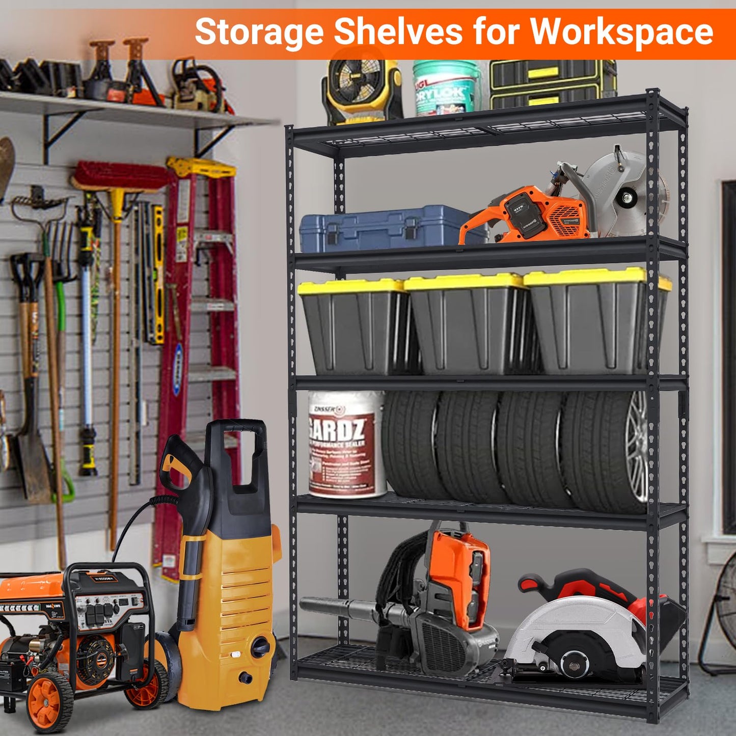 PioneerWorks Garage Shelving, 2500lbs Load Bearing Heavy Duty Storage Shelving, 48x18x72in Adjustable Storage Shelves, Durable Metal Storage Shelves, Easy Assemble for Garage, Kitchen