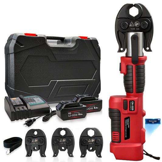 18V 50kN Pro Press Tool, Electric Pipe Crimper with 1/2", 3/4", 1" Jaws Hydraulic Battery Copper/Stainless Steel Tubes Crimping Tools, Brushless Motor, 2x5AH Batteries, Fast Charger & Carrying Case