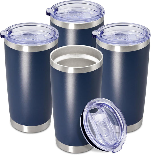Skiennix 20 oz Stainless Steel Travel Tumblers - Double Wall Insulated Mugs for Hot & Cold Drinks | Navy, 4-Pack
