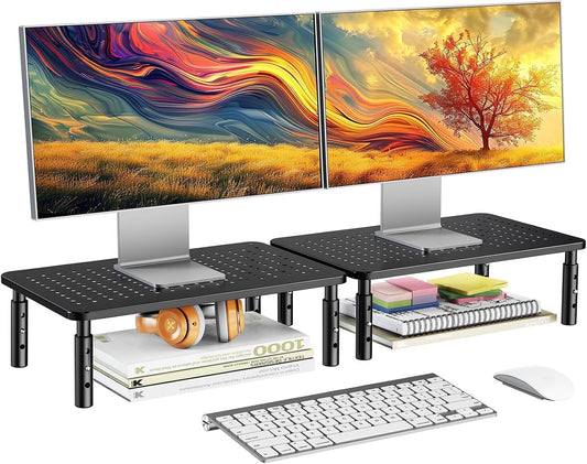 2 2 Pack, HUANUO Monitor Stand for Desk, Computer Monitor Stand Height Adjustable, Monitor Riser for Monitors, Laptop