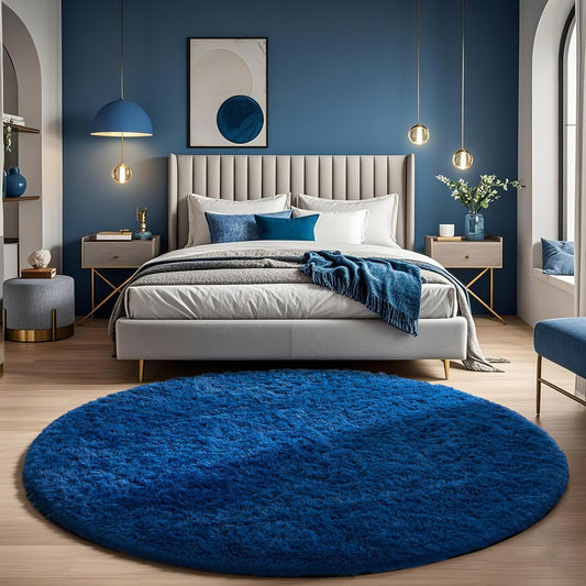 Ophanie Round Rug - 6Ft Blue Circle Area Rug | Plush Soft Shaggy Carpet for Kids' Rooms