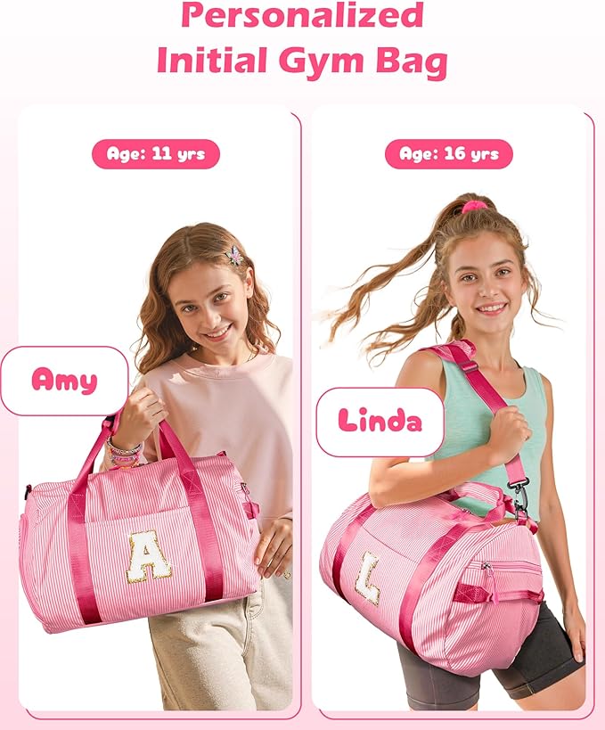 Gifts for Teenage Girls, Girl Gym Bag, Kids Initial Overnight Duffel Bags with Shoe Compartment, Personalized Travel Bag with Makeup Pouch, Gift for 3 4 5 6 7 8 Year Old Kid (Letter R)