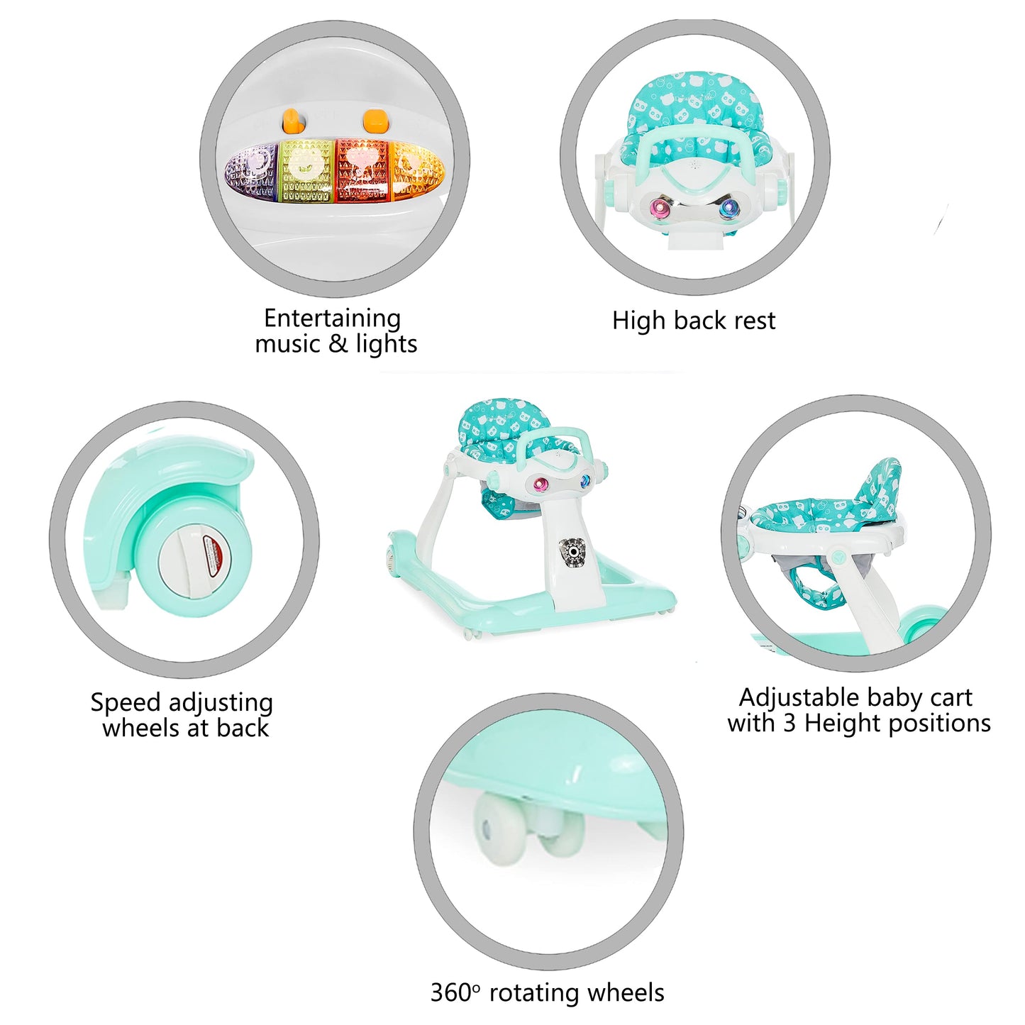 Dream On Me 2-in-1 Charlie Baby Walker, Easy Convertible Baby Walker, Walk Behind, Height Adjustable, Speed Adjusting Wheels, 360-degree Rotating Seat, Mint