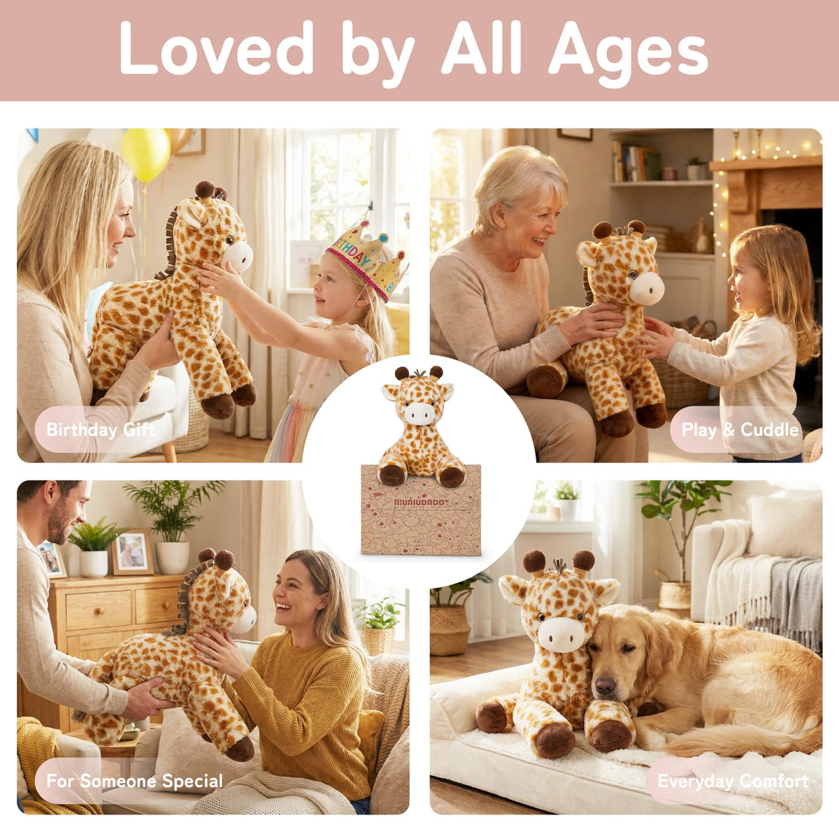 Niuniu Daddy Weighted Giraffe Stuffed Animal for Kids & Adults, 20 Inch 3.3lb Large Plush Toy with Soft Fur, Weighted Plushies Pillow for Sensory Calm, Huggable Gift for Everyday Comfort