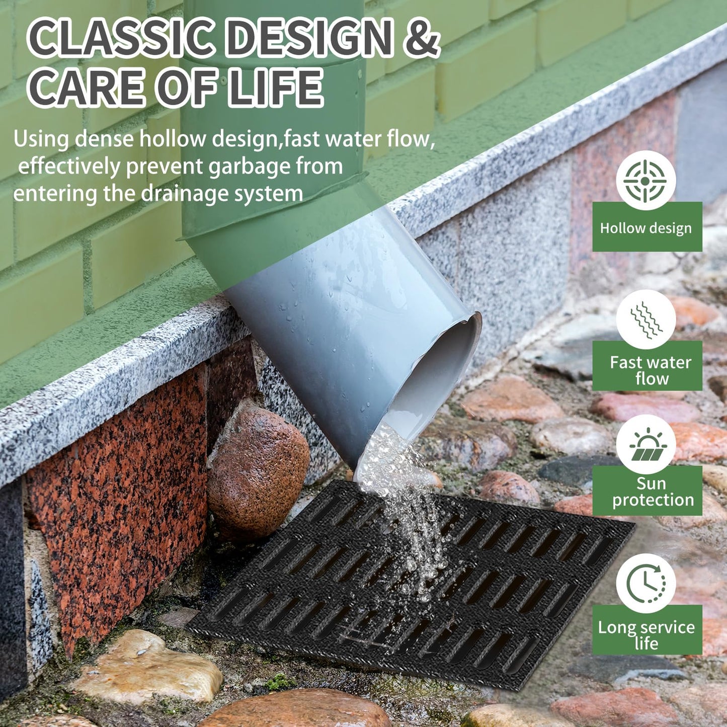 Cast Iron Drain Grate, 24in*16in Heavy Duty Outdoor Drain Cover, B125 Class Channel Grate, Metal Sewer Grate, Black Square Drainage Grate for Concrete Floor, Yard, Driveway & Garage.