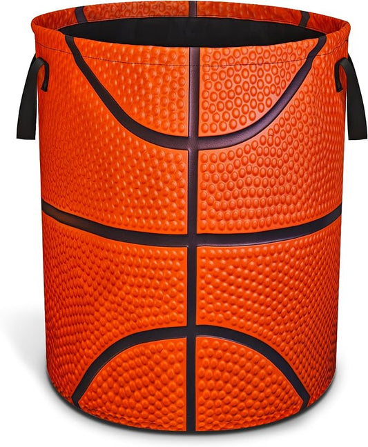 Basketball Texture Laundry Basket Ball Foldable Waterproof Oxford Cloth Funny Tote Bag Laundry Hamper Clothes Storage Bucket Organizer For Bathroom/Laundry Storage/Bedroom 18.9x16.5 Inch