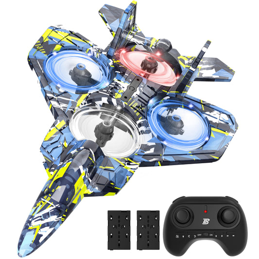 BEZGAR RC Plane, Foam Remote Control Airplane, Drone for Kids, RC Aircraft for Boys and Girls, Fighter Jet Helicopter with LED Lights, Altitude Hold, 360° Flip Stunt Rotation, Toy Airplane Blue