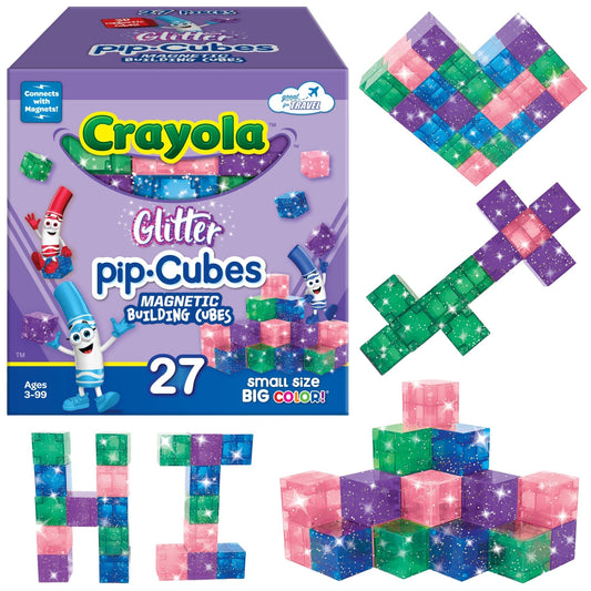 Crayola Glitter Magnetic PIP Cubes, Mini Magnetic Blocks Playset, STEM & Montessori Building & Educational Toys for Kids, Travel Toys for Boys and Girls Ages 3+, 27-Piece Set