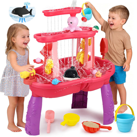 2026 Water Table for Toddlers 1-3 3-5 with Pump, 3-Tier Outdoor Sand Water Play Table Toys for Kids Ages 4-8 Outside Activity Sensory Summer Beach Pool Backyard Splash Pond Toys for Boys Girls Gifts