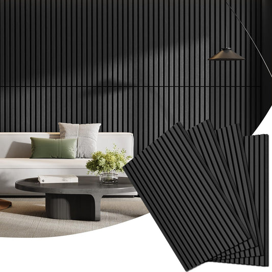 4 Pack Wood Panels for Wall, 47.24" x 23.81" Acoustic Wood Slat Wall Panel for Interior Decor & Noise Reduction, Soundproof Wood Wall Panel, Sound Absorbing Wall Panels for Home Office Studio, Black