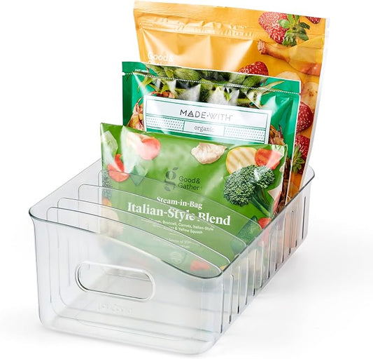 YouCopia FreezeUp Freezer Bin 15", BPA-Free Clear Fridge Organizer with Adjustable Dividers and Handles for Frozen Food and Leftovers