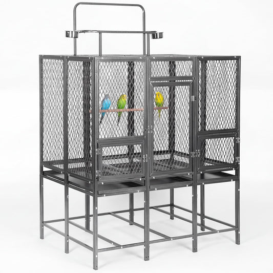 44" W x 65" H Large Bird Cage with Detachable Playtop – Heavy Duty Carbon Steel Flight Cage for Cockatiels, Parakeets, Conures & Lovebirds (Indoor & Outdoor Use)