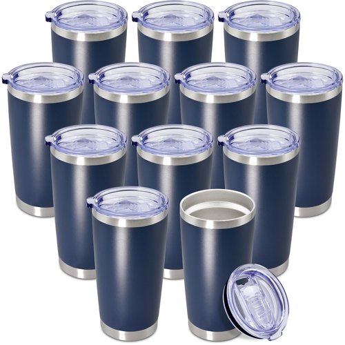 AEPDTD 20 oz Tumbler Coffee Travel Tumblers Bulk with Lid Stainless Steel Double Wall Vacuum Insulated Mug Powder Coated Cups fit Car Cupholder for Hot and Cold - Navy, 12Pack