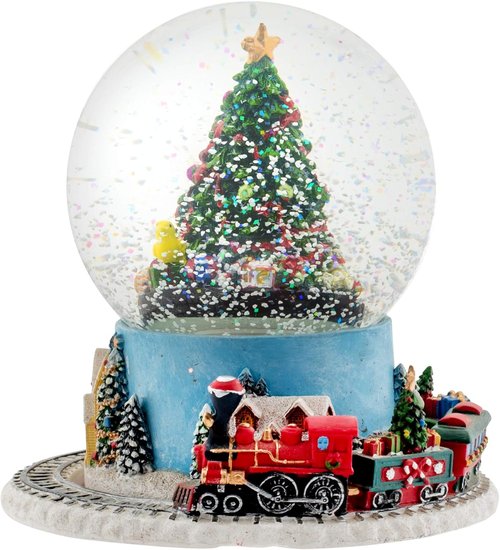 Elanze Designs Musical Glitter Water Snow Globe - Christmas Tree Village with Moving Train & Tune