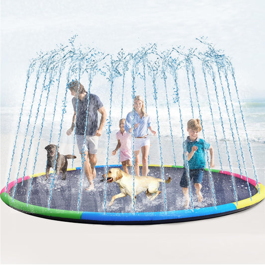 Lewtemi 10 ft Extra Large Non-Slip Splash Pad 120" for Adult Kids and Dog, Giant Thicken Sprinkler Pool Summer Outdoor Toys Fun Backyard Fountain Play Mat for Family Pet Dog(4 Colors,Lovely Style)