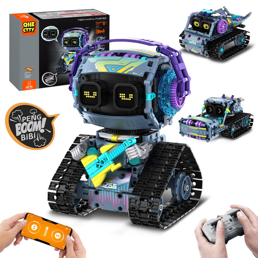 QHECTTY STEM Robot Building Kit for Kids 6-14,3in1 Remote & APP Controlled STEM Rock Robot/Truck/Road Roller Building Toys for Kid,433 Pcs Building Blocks Set Birthday Xmas Gift Ideas for Boys Girls