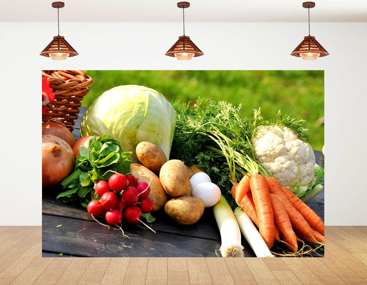 KeyWork 10x7ft Fresh Vegetable Backdrop Assorted Produce Photography Background for Party Farm to Table Themed
