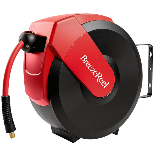 BreezeReel Retractable Air Hose Reel, 50ft x 3/8" Hybrid Air Hose Max 300PSI, Air Compressor Hose Reel, Auto Rewind & 180° Swivel - Wall/Ceiling Mount for Workshops