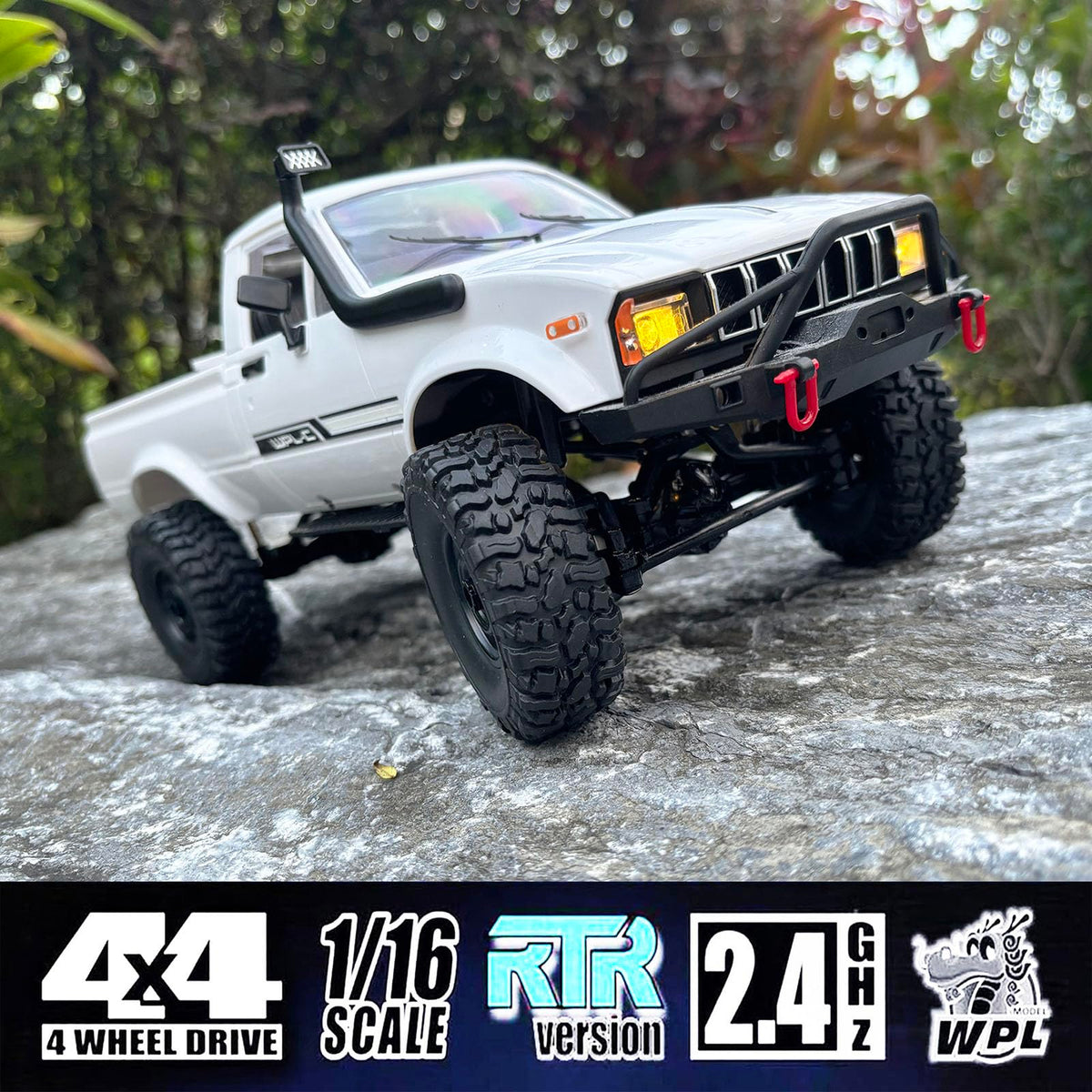 HLSFWDRIVE WPL C24-1 RC Rock Crawler RC Truck 4x4 1/16 Scale RC Crawler Off Road Remote Control Pickup 2.4G All Terrain RTR with Proportional Throttle Steering Led Light Adult