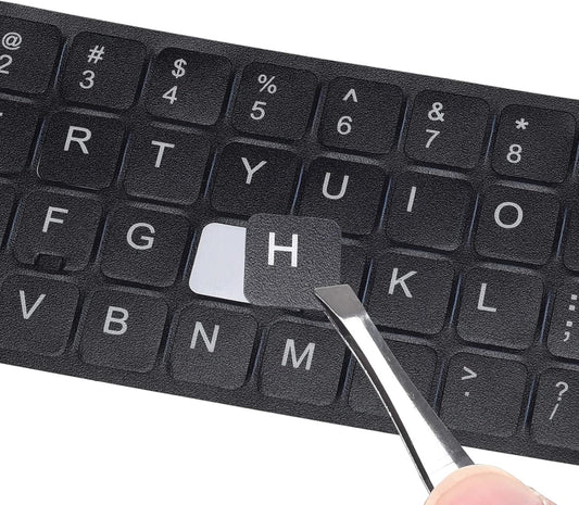 2PCS Universal English Keyboard Stickers Letters with Tweezer, Keyboard Stickers Black Background with White Lettering