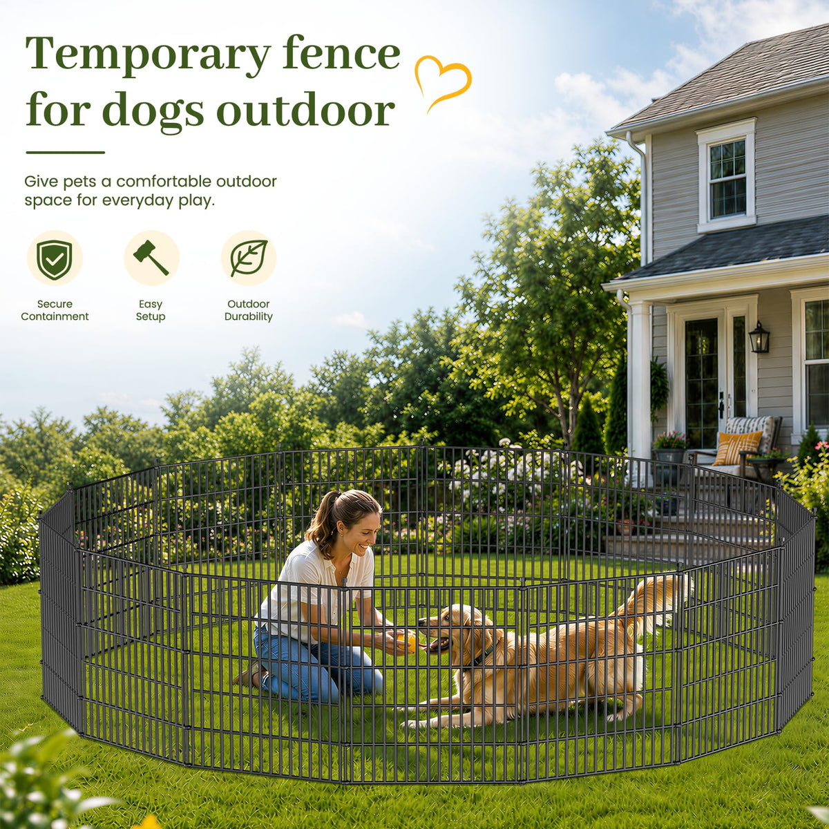 10 Panels No Dig Decorative Outdoor Garden Fence for Yard, 32 in(H) X 23.6 ft(L) Animal Barrier Fencing Rustproof Metal Wire Panel Border for Dog, Rabbits, and Patio Temporary Ground Stakes